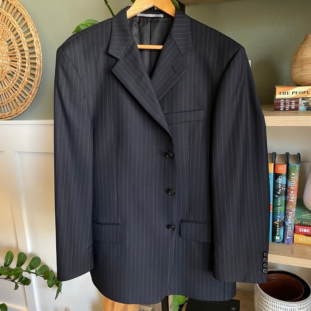 Hickey Freeman Mens Size 44 Reg Pinstripe Worsted Wool Blazer Suit Jacket‎ USA